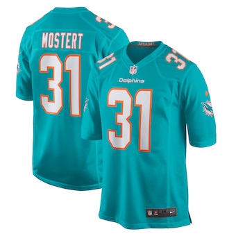 mens nike raheem mostert aqua miami dolphins game jersey